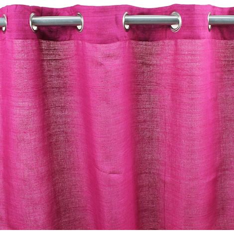 SOYANCE - Rideau en coton et effet soie à oeillets fuchsia 130x250 (1/3)