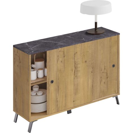 Aparador salón Kamet Color Roble Gold y mármol salón Comedor Estilo Moderno almacenaje 87x120x40cm (1/5)