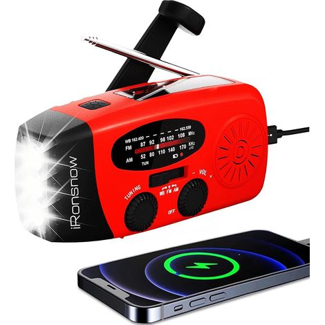 Radio Solaire 5000mAh Portable d'urgence à Manivelle Dynamo avec AM/FM Radio à Piles Dynamo, Survie Poche LED Charge de Téléphone à Manivelle pour la Randonnée et l'extérieur (Orange)