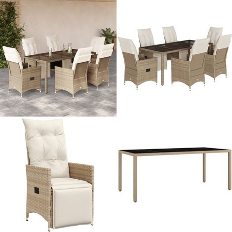 7-tlg. Garten-Bistro-Set mit Kissen Beige Poly Rattan - Gartenmöbel - Bistroset - Esstisch - Lounge Sessel - Outdoor Möbel - Home & Living (1/5)