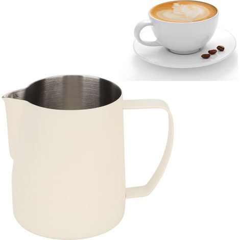 Dickwandiger Latte-Art-Becher aus Edelstahl 304 mit geprägtem Ausguss, 700 ml, cremeweiß, italienischer Stil. (1/5)