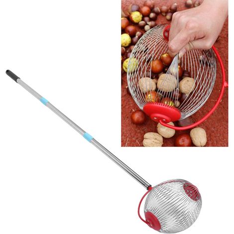 Ramasse-noix, ramasseur de noix de pécan, rouleau multifonctionnel en acier inoxydable de 113,5 cm (44,7 pouces) en 3 sections pour noix de pécan et noix de Grenoble, idéal pour une utilisation en ext (1/5)
