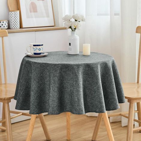 Runde Tischdecke Leinenoptik 120cm Dunkelgrau Wasserabweisend Pflegeleicht