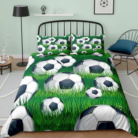 Fußball Bettwäsche Set 200x200cm mit Reißverschluss, Mikrofaser, Grün