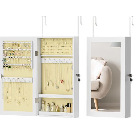 HOMCOM Jewelry Cabinet, Wall-Mounted Storage Cabinet with Mirror