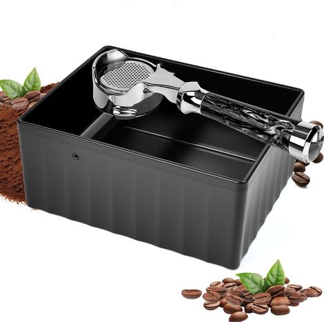 Boîte à Marc de Café Noir – 1500ml Grand Capacité – Large Ouverture Anti-projections – ABS Solide – Bac à Café Moulu pour Machine Expresso – Silencieux Anti-dérapant – pour Cuisine Café Bureau (1/5)