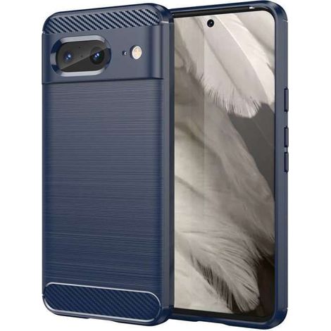 Coque pour Google Pixel 8 5G - housse etui silicone gel carbone + verre trempe - BLEU FONCE (1/4)