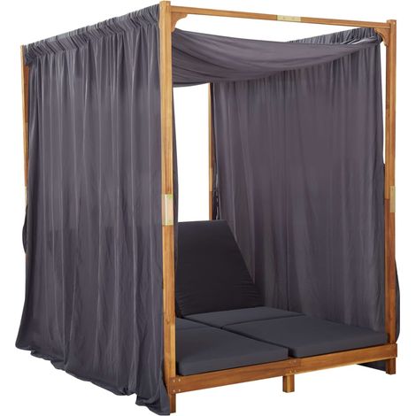 Maison Exclusive - Lettino Prendisole Doppio con Tende e Cuscini in Legno Acacia