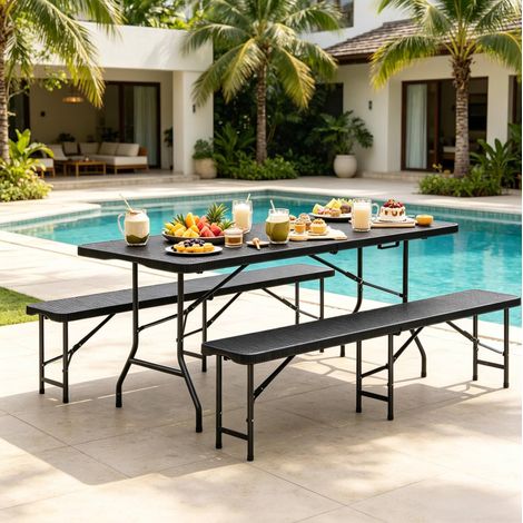 Gartenmöbel Set klappbar 180x74 cm HDPE Metall OKMYHOME (1/5)