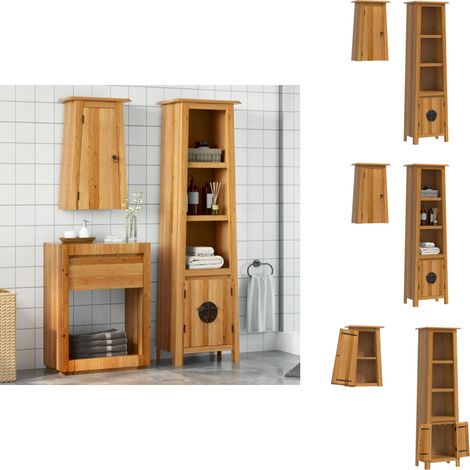 2-tlg. Badmöbel-Set Massivholz Kiefer - Badmöbel - Badschränke - Kiefernholzmöbel - Vintage Badezimmer - Badezimmerausstattung (1/5)