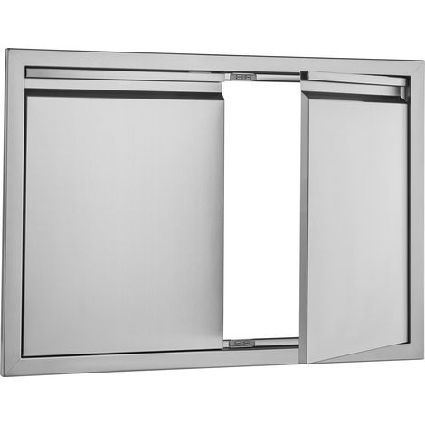 Mophorn 762x532 mm Porta di accesso al barbecue, doppia porta per cucina all'aperto, in acciaio inox, montaggio a filo, porta verticale a parete con maniglie incassate per isola barbecue