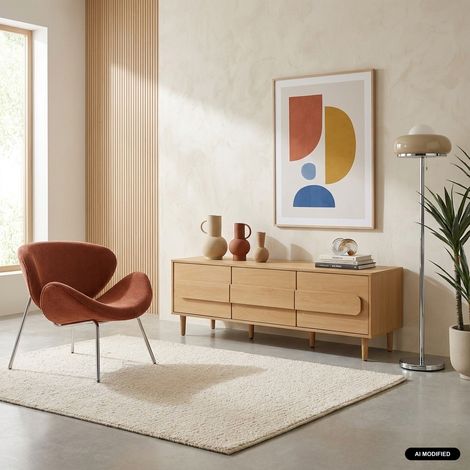 Meuble TV vintage décor bois de chêne 3 portes 150cm - Juliana (1/5)