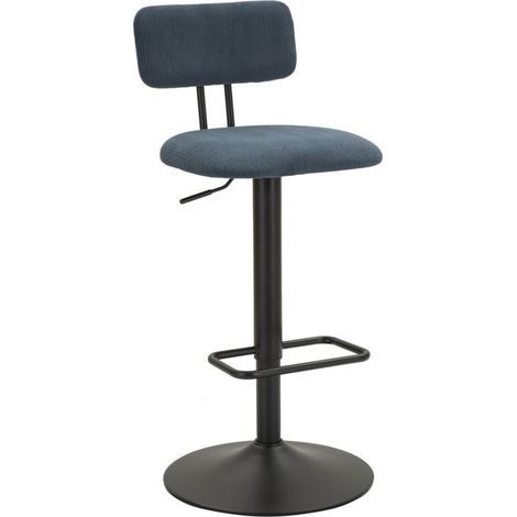 Set 2 sgabelli bar Light Navy blu con schienale, struttura nera regolabili in altezza (1/5)