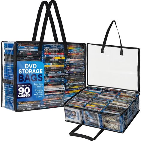 Lot de 2 sacs plastique transparents – Jusqu’à 90 Blu-ray ou 60 DVD, poignées intégrées (1/5)