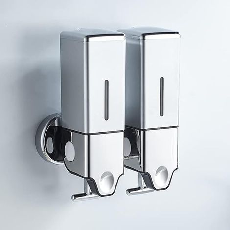 Dispensador de jabón líquido para manos de montaje en pared, dispensador de jabón comercial, jabón de ducha y loción para baño, cocina, mercado, hotel, restaurante (plateado, 1000 ml) (1/4)