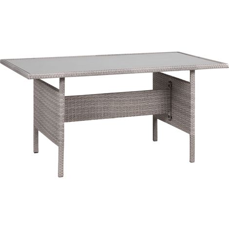 Mesa de jardín de ratán gris claro 145 x 80 cm tablero vidrio exterior Viterbo (1/5)