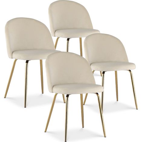 Lot de 4 chaises Cecilia Velours Beige pieds dorés (1/2)
