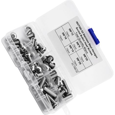 60 Vis à tête bombée hexagonale creuse M6 en acier inoxydable, accessoires de fixation avec boîte plastique (60 pièces) (1/5)