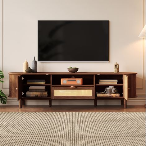 Meuble TV en MDF couleur noyer 175 x 36 x 51 cm avec rangements OKMYHOME (1/5)