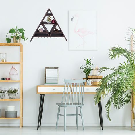 Étagère murale triangulaire de rangement et de présentation pour cristaux et objets décoratifs pour bureau et maison en bois de cèdre (41,5x36x9,5cm) (1/5)