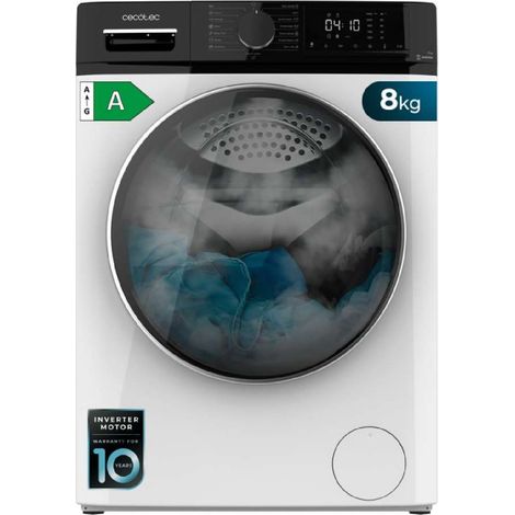 Cecotec – Lave-linge frontal 8 kg – Classe A – 1400 tours/minute – Moteur Inverter Plus – 15 programmes – Fonction vapeur – Optimisation de l'eau