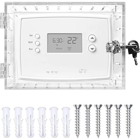 1pcs Boîte Verrouillage Thermostat Universelle avec Serrure & 2 Clé, Couvercle Protection Thermostat Mural Acrylique Transparente,Boîtier Thermostats Mur Portable 20x14x5cm ou Plus Petit pour Maison (1/4)