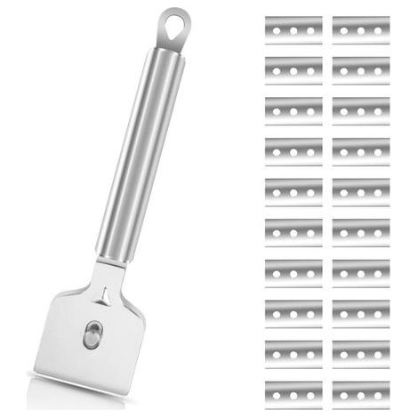 Grattoir avec 20 lames - grattoir plaque vitrocéramique,grattoir vitre,pour Vitrocéramique, Plaque à Induction, Voiture, Verre, Miroir, Autocollant, Nettoyage(Acier inoxydable) (1/4)