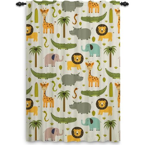 Rideaux Safari pour Chambre de bébé Dessin animé Animal Jungle Forêt Girafe Lion Rideau Chambre d'enfants Pli Crayon Rideaux à Motifs Bébé Porte de Salle de Jeux 1 Panneau 107x160cm (1/5)