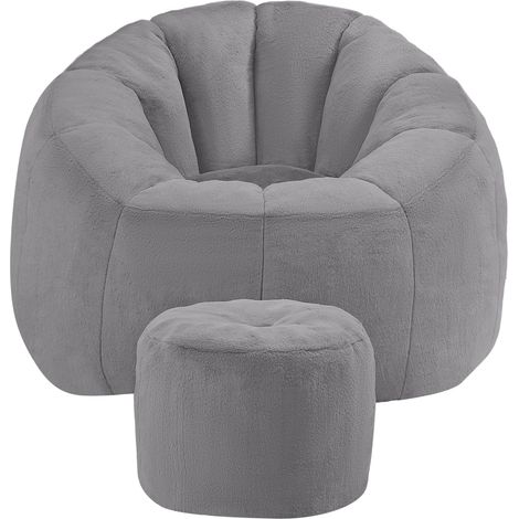 Poltrona puff a fiore con poggiapiedi, poliestere morbido e schiuma 30D, grigio chiaro, HOMVRA (1/5)
