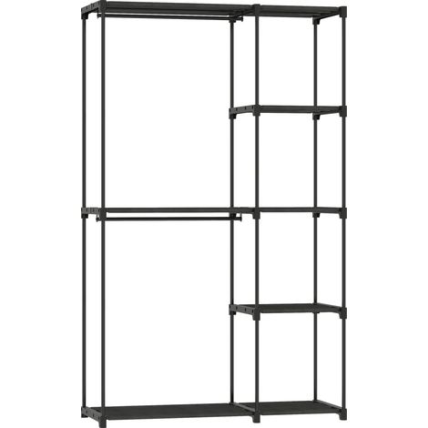 Armadio Guardaroba Portatile con 2 Aste e 6 Ripiani 111x43x185 cm in Tessuto Plastica e Acciaio Nero