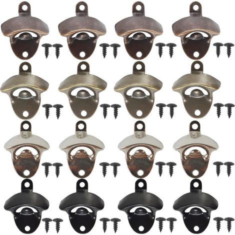 Set mit 16 Retro-Wandflaschenöffnern inklusive Befestigungsschrauben, geeignet zum Öffnen von Bier, Cola, Wein, Erfrischungsgetränken usw., geeignet für Küchen, Cafés und Bars (4 Farben). (1/5)