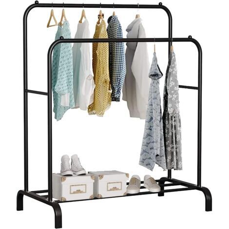 Portant a Vetement, Double, 110X150X54 cm, pour Chambre, Robuste, en Métal, avec Support pour Support à Chaussures, des Cintres Chemises, des Pantalons, des Vestes Fines (Noir) (1/5)