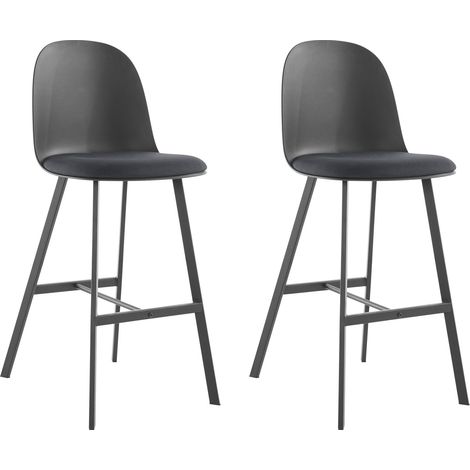 Asta-Tabourets de bar Set de 2 en PU et Plastique Gris avec Pieds en Métal Noir (1/5)
