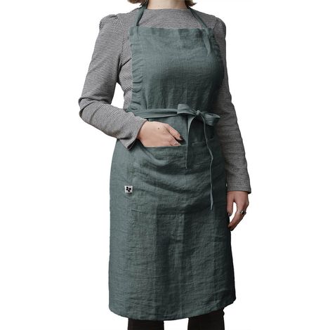 MARGAUX - Tablier Ajustable avec Poche 70x85cm Lin Lavé Coloris Ardoise (1/5)