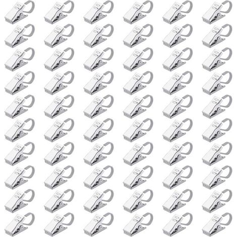 (Argenté)Pinces Rideaux Clips en Acier Inoxydable Crochets Rideau pour Anneaux Rideau Douche Partie Lumineuse Maison Décoration 60 Pièces (1/5)
