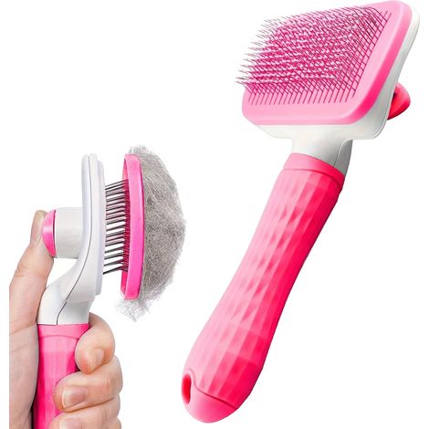 Cepillo para mascotas, eliminación de pelo con un solo clic, mango ergonómico, rosa-1 (1/2)