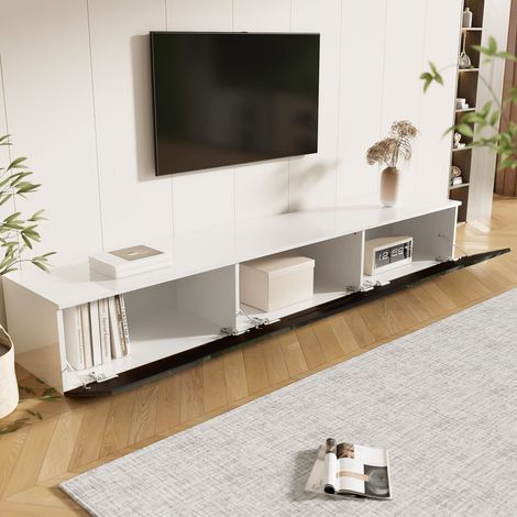 Meuble tv mural 180 cm bicolore noir et blanc brillant avec éclairage led 16 couleurs intégré (1/5)