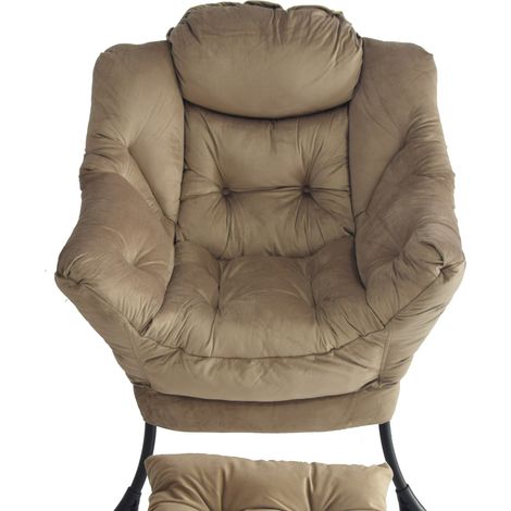 Relaxsessel mit Fußstütze, Loungesessel mit Armlehnen und Seitentasche, Khaki (1/5)