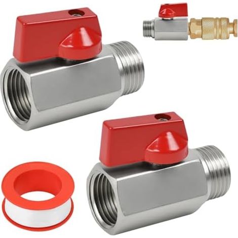 Lot de 2 mini robinets à boisseau sphérique 1/2" en acier au carbone (1/5)