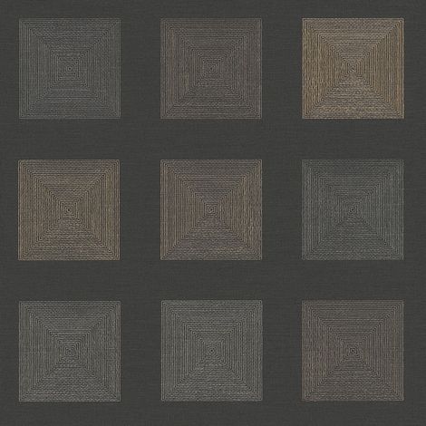 Carta da parati grafica Profhome 371724 Carta da parati TNT leggermente strutturata con motivo grafico opaca nero oro 5,33 m2