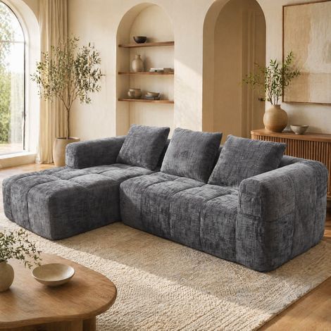 Sofá chaise longue 3 plazas con bolsillos chenilla OKMYHOME (1/5)