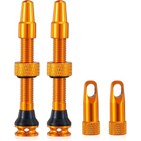 2Pièces Valves Presta Tubeless, Orange, Outil intégré de dépose du cœur de Valve(44 mm) (1/5)