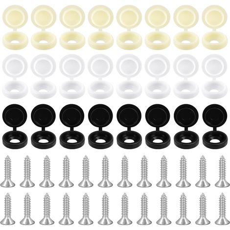 Vis et Capuchons de Plaque D'immatriculation de Voiture, Blanc, Jaune et Noir, 24PCS Kit de Fixation de Plaque D'immatriculation de Voiture pour Voitures, Motos, Vélos (1/5)