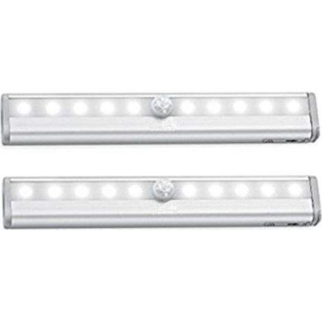 Juego de 2 lámparas LED de 10 LED, inalámbricas, recargables por USB, magnéticas, con sensor de movimiento y portátiles. Luz de armario, lámpara de emergencia, luz nocturna infantil, extra...