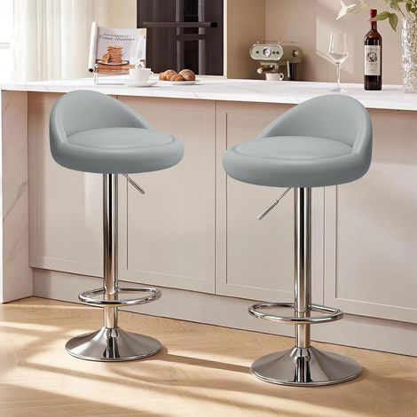 Barhocker-Set 2 Stück drehbar höhenverstellbar mit Rückenlehne Grau (1/5)