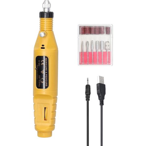 Mini-Elektro-Nagelgelentferner-Schleifer mit USB-Ladegerät, einstellbarer Geschwindigkeit – Gelb
