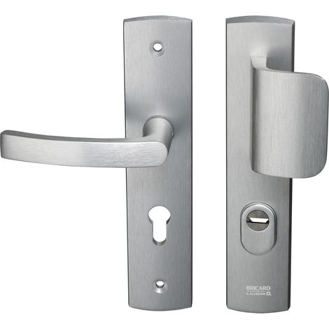 Ensemble de Poignées Blindées sur Plaque Palière Béquille + Aileron pour Porte d’Entrée (pour Cylindre Européen), Coloris INOX (1/3)
