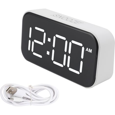 BEBUSINGOTO Réveil numérique LED, luminosité réglable 12/24 heures, coque blanche, police verte, USB, pour chambre à coucher et bureau (1/5)