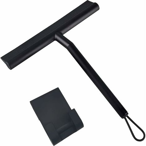 ZVD Raclette de Douche Nettoyage pour Porte en Verre Raclette de Salle de Bain avec Support en Silicone Crochet de Fenêtre en Acier Inoxydable équipement de Nettoyage Ménager(Black, One Size) (1/4)