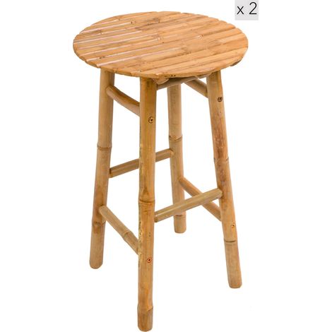 Nordlys - Lot de 2 Tabourets de Bar Interieur Exterieur Bois Bambou (1/5)